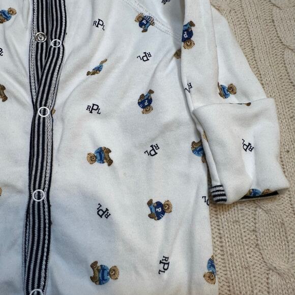 Ralph Lauren Baby Boy sleeper sz 3 m Polo Bear Cotton Footed Coverall - Picture 4 of 6